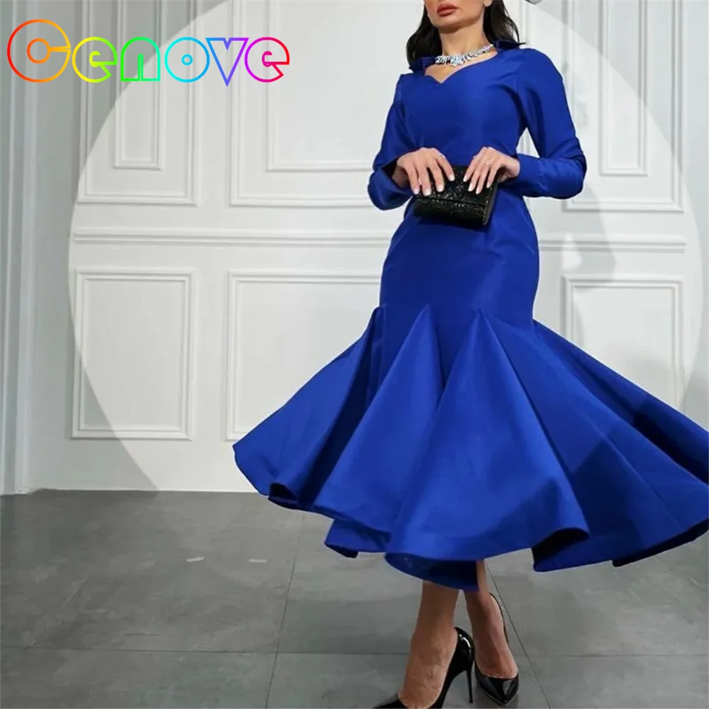 

Cenove A-Line V Neckline Prom Dress Long Sleeves With Tea Length Evening Elegant Party Dress For Women2023