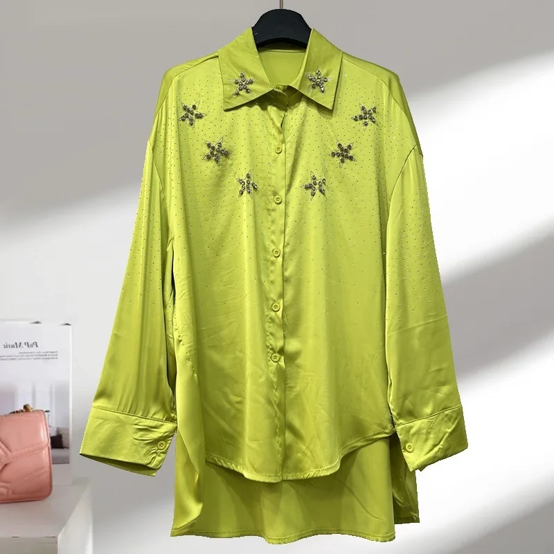 

Yangqi Spring/Summer New Sweet Star Hot Diamond Shaped Chiffon Sunscreen Women's Lazy Style Loose Shirt