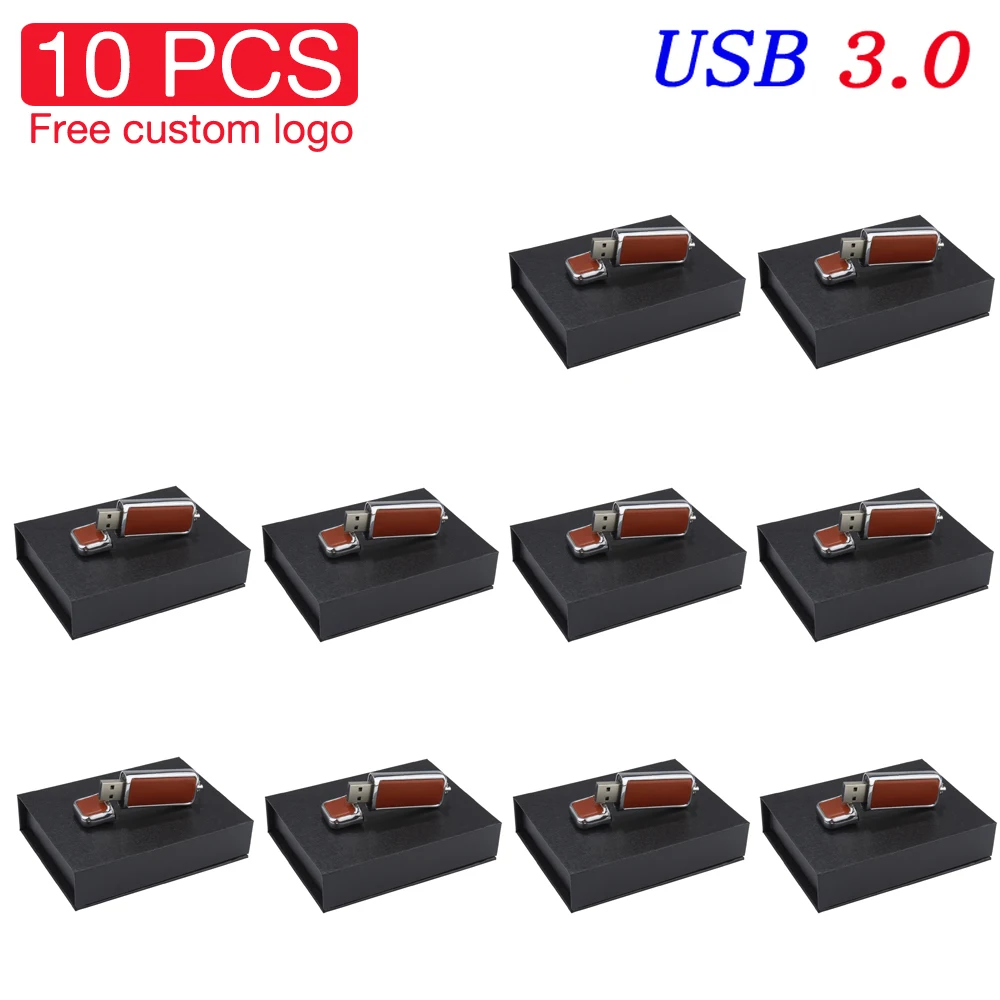 

10PCS LOT Leather USB 3.0 Flash Drive 128GB Free Custom Logo Usb Memoria 64GB High Speed Pen Drive 32GB Fashion Usb Memory 16GB