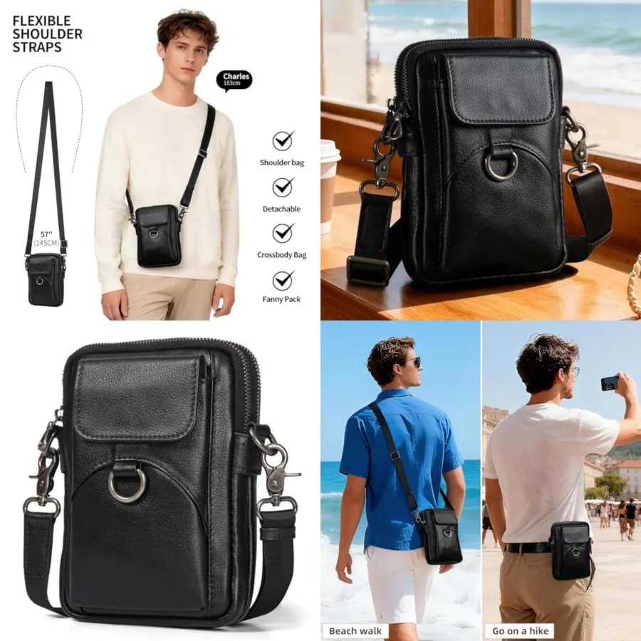 

Augus Genuine Leather Small Crossbody Bag Cell Phone Messenger Purse Shoulder Waist Bag for Daily Use for Women and Men