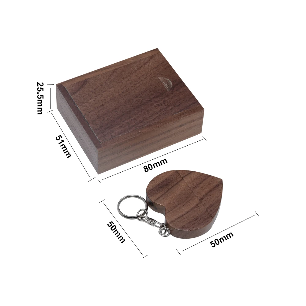 30PCS Free Logo Wooden Heart 3.0 USB Flash Drive 8/16/32/64/128GB  Pendrive Real Capacity Memory Stick U Disk Photography Gifts