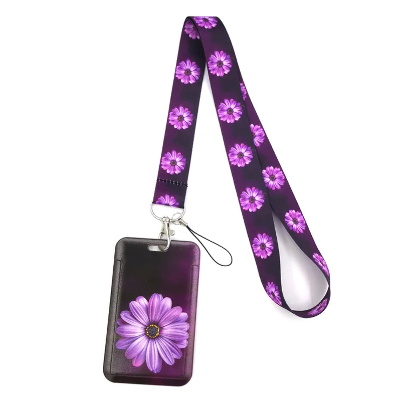 

Purple Flowers Credit Card ID Holder Bag Student Women Travel Card Cover Badge Gifts Accessories Work Name Card Holder