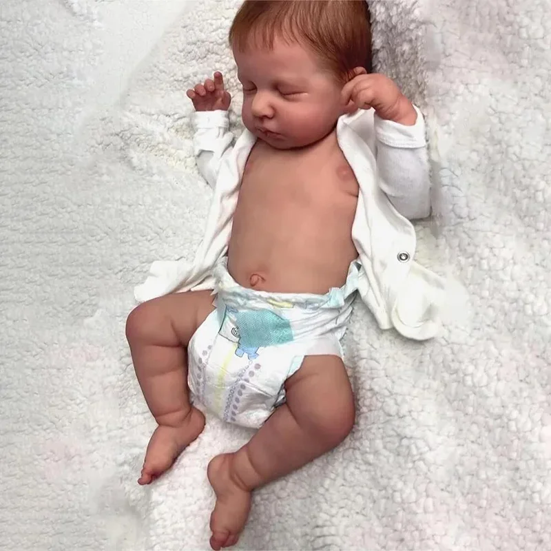 

50CM Newborn Baby Doll Reborn Loulou Asleep Soft Cuddly Body Lifelike 3D Skin with Visible Veins High Quality Handmade Doll