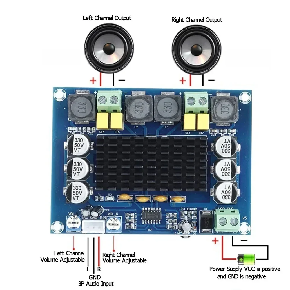 XH-M543 TPA3116D2 2*120W Dual Channel Digital Stereo Audio Amplifier High Power DIY 240W Amplificador Sound Board