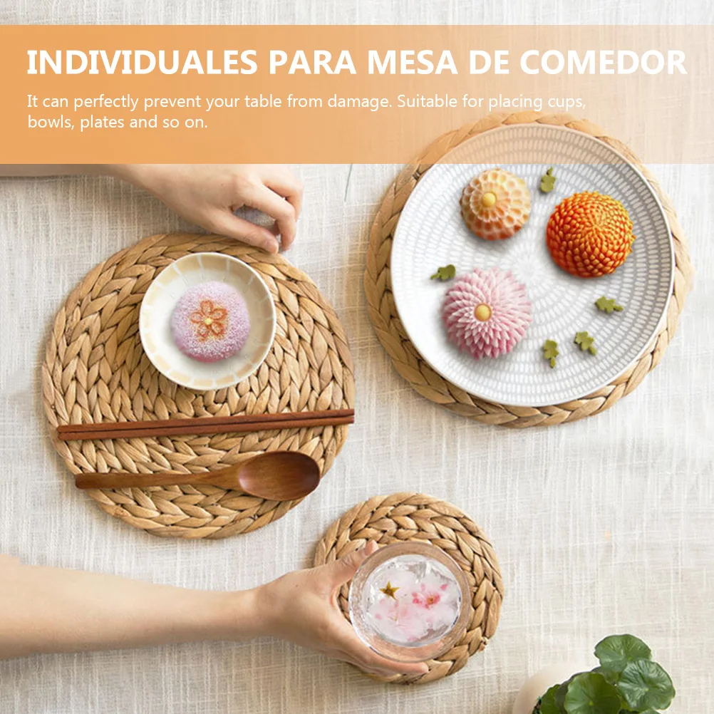 تحديد الموقع المنزلية المنسوجة جولة النمط الرعوي العزل الحراري طاولة طعام الديكور مقاومة للاهتراء إبريق الشاي حصيرة أطباق وسادة #1