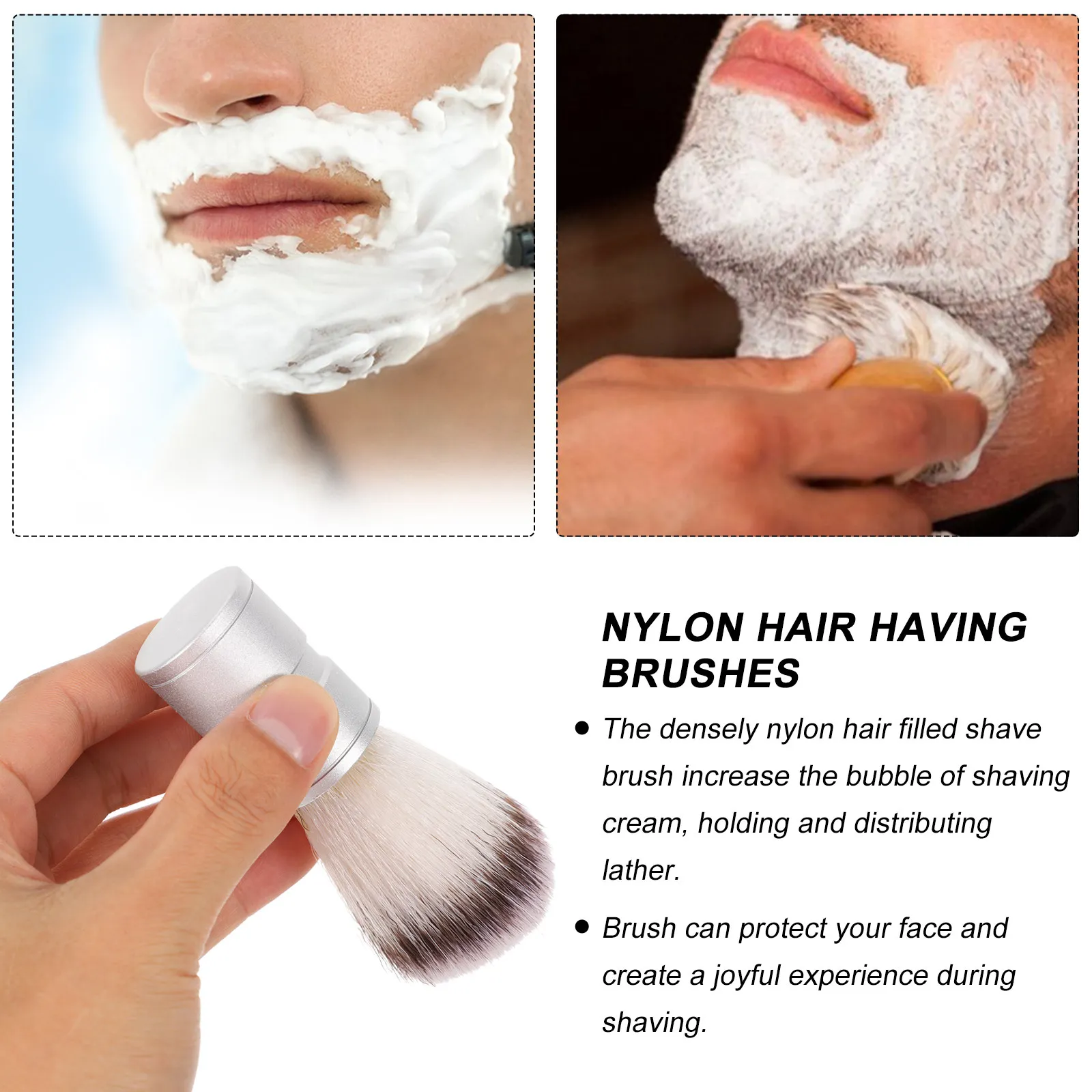Brush 9X3.5X3.5Cm Nylon Bristle Zinc Mens Hair Shaving Brush Alloy Handle Beard Lather Maker Face Shaving Tool