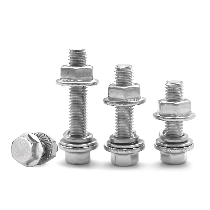 M6 M8 Metric Flange Hex Bolt and Nut Set 304 Stainless Steel / Black Zinc Plated Alloy Steel 10.9 Grade Screw Lock & Flat Washer