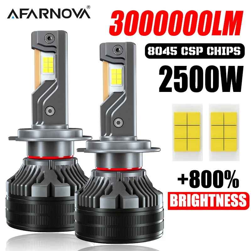 

Светодиодные лампы для фар 2500 Вт, 6000K, 3000000 лм, H7 H1 H11 9005 HB3 9006 HB4 H4, ближний и дальний свет, 12В 24В, с Canbus