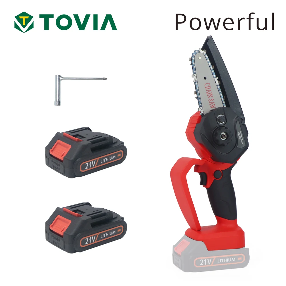 T TOVIA 5-Inch Handheld Cordless Electric Chain Saw 25V Lithium Battery Powered for Wood Cutting, Agriculture, Gardening