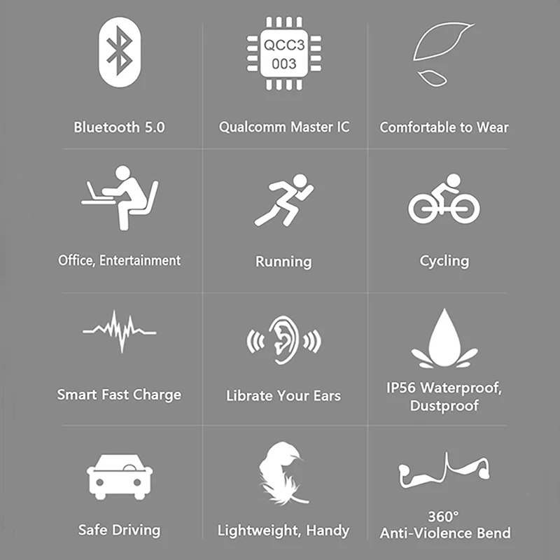 OKCSC سماعة توصيل العظام بلوتوث 5.0 سماعات لاسلكية IP56 مقاوم للماء في الهواء الطلق سماعة رياضية مع ميكروفون يدوي