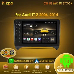 Hizpo Carplay+Auto 8G 128G Android 13 Radio GPS For  Audi TT MK2 8J 2006-2014 Car Multimedia Player WIFI Autoradio 4G LTE 2 Din