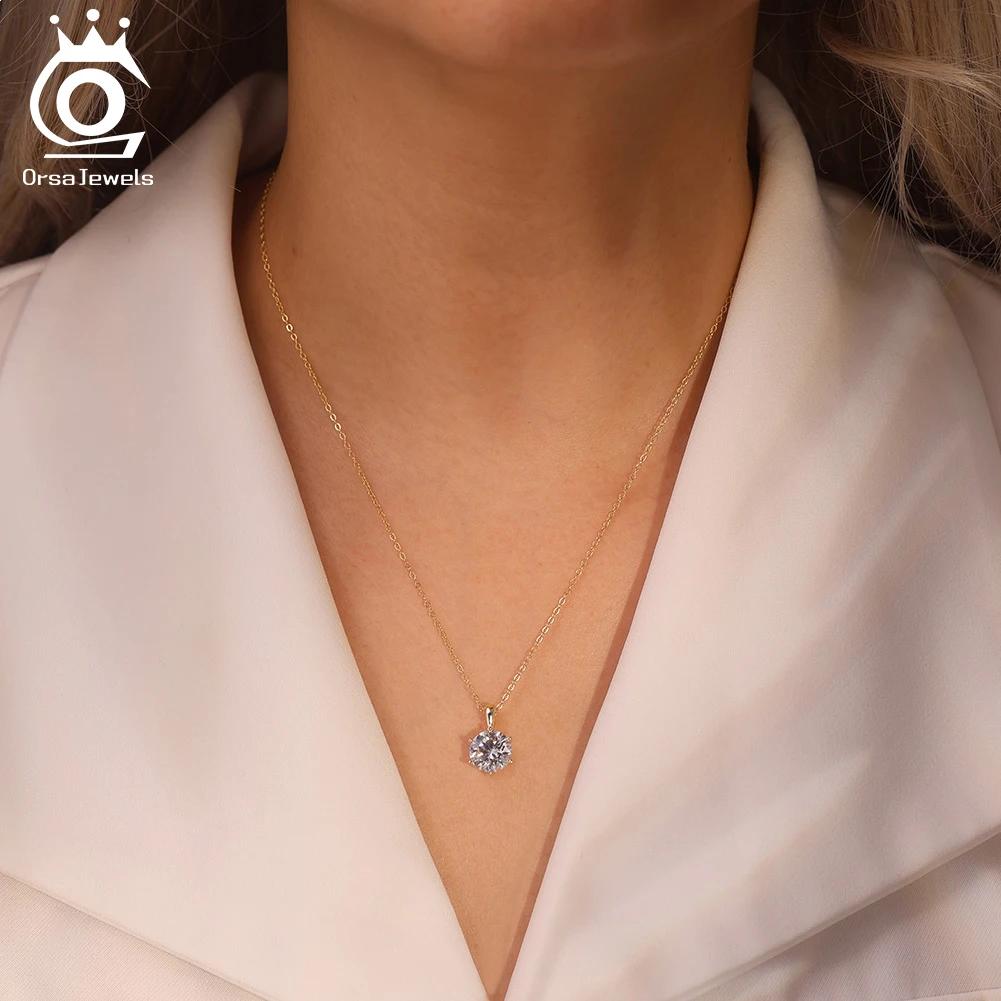 

ORSA JEWELS D Color Moissanite Diamand Pendant Necklace for Women 925 Sterling Silver Brilliant Party Jewelry SMON04