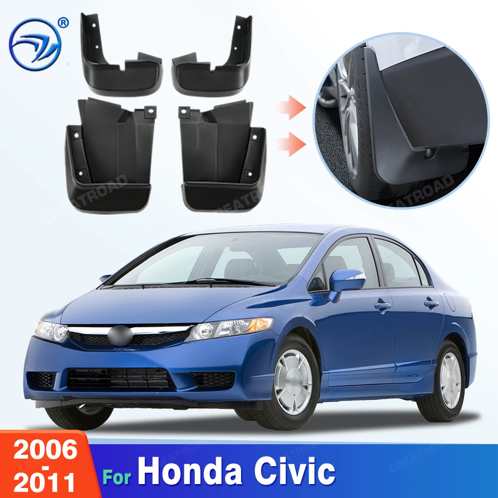 Custom Fit 4PCS Mud Flaps for Honda Civic 2006 2007 2008 2009 2010 2011 No Drilling Splash Guards Car Fender Accessories