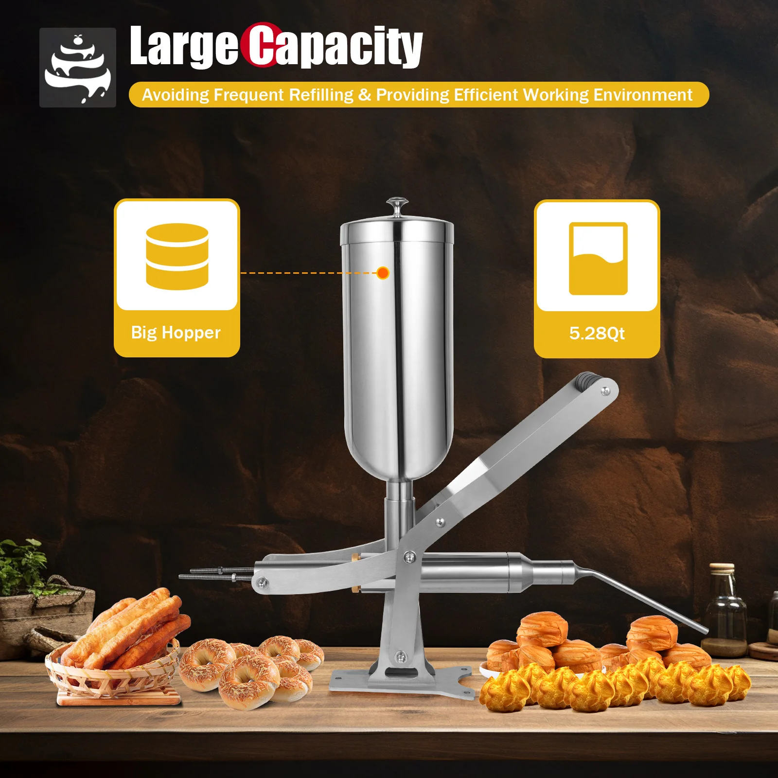 304 Stainless Steel Manual Donut-Filling Machine with 1 Long Nozzle and 3 Short Nozzles for Kitchens, Bakeries, Restaurants