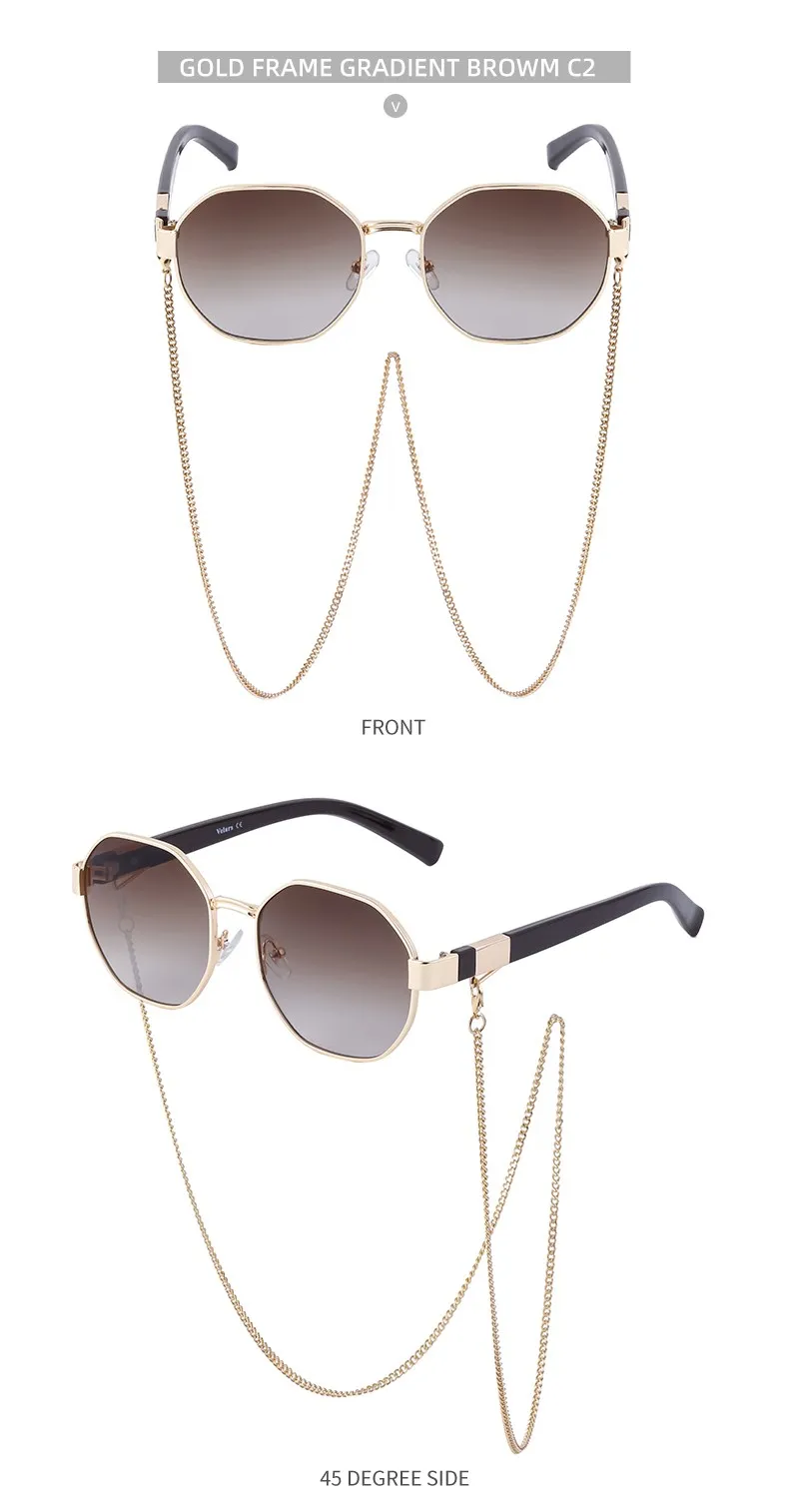 Achteck Vintage Sonnenbrille Frauen mit Kette Luxusmarke sexy quadratische Sonnenbrille für Damen Punk Brillen Sonnenbrillen uv400 – Detail 14