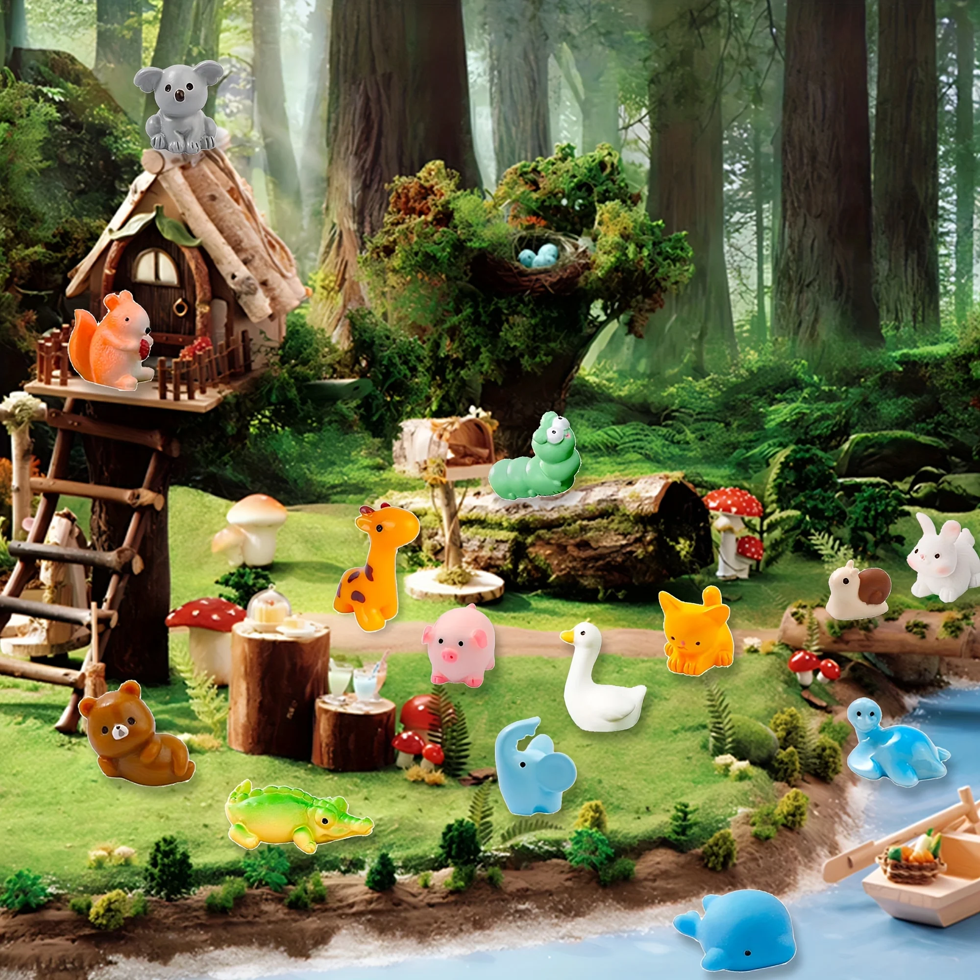 

50/100 шт. миниатюрных фигурок животных, разноцветные фигурки уток, кроликов, медведей, цыплят из смолы для сада, аквариума, кукольного домика и сувениров для вечеринок