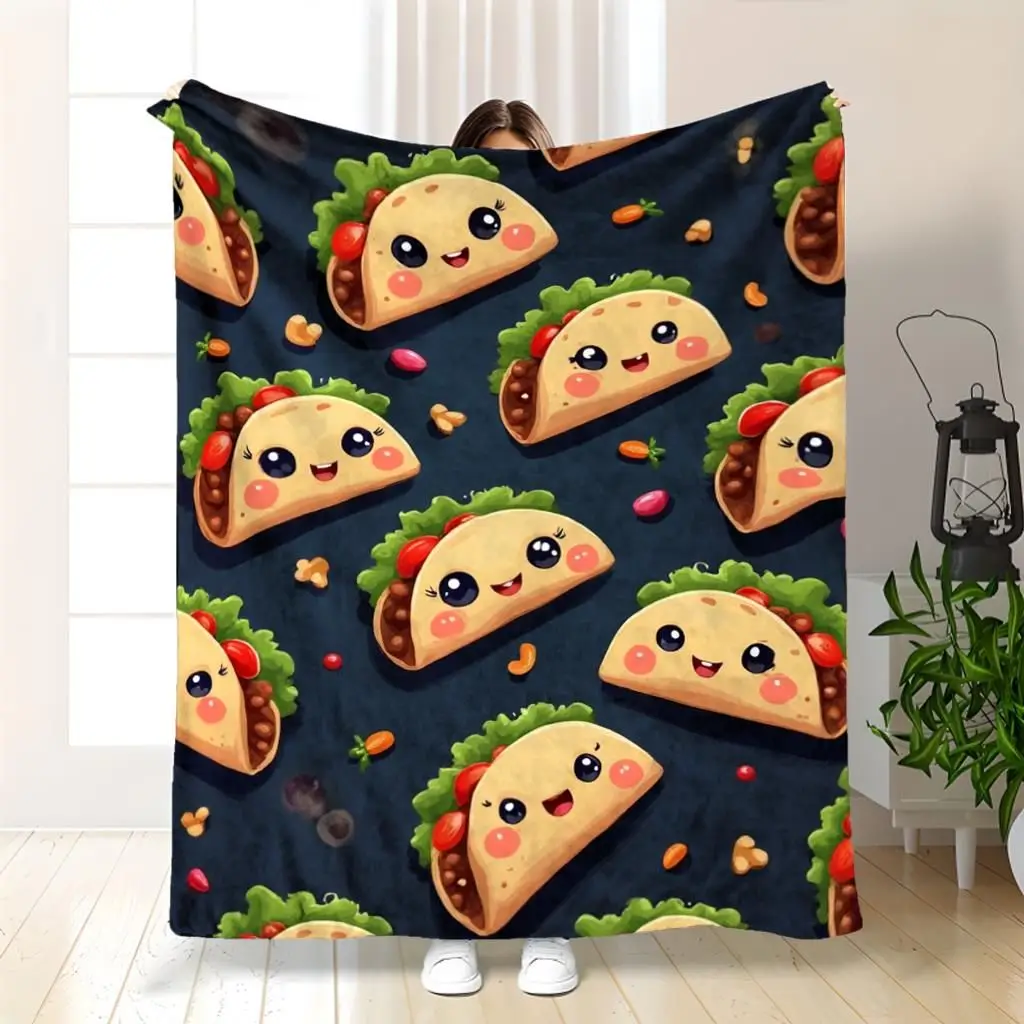Cozy Throw with Cute Taco Print for Couch Sofa Bed