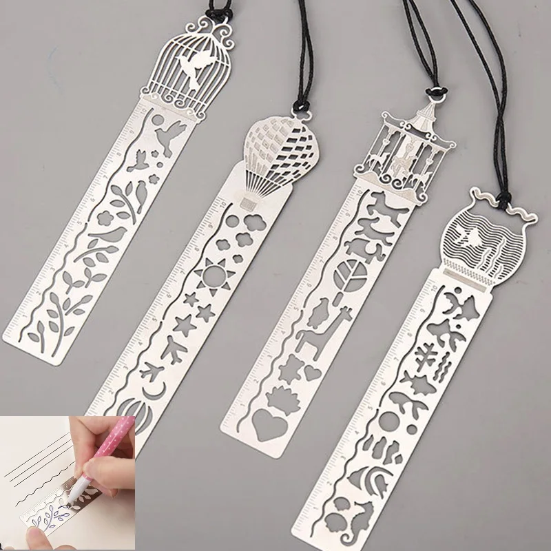 

1 шт., винтажная полая металлическая закладка, многофункциональная линейка, шаблон для рисования, милые вырезанные животные, птицы, самолет, обучающий инструмент, подарок