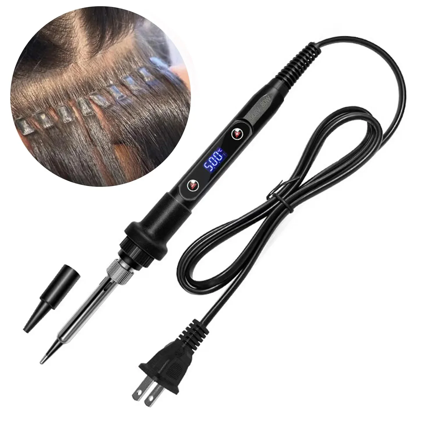 

hair extension tool, iron for installing Mini keratin tips, hair extensions, professional salon, hair strand joining tools