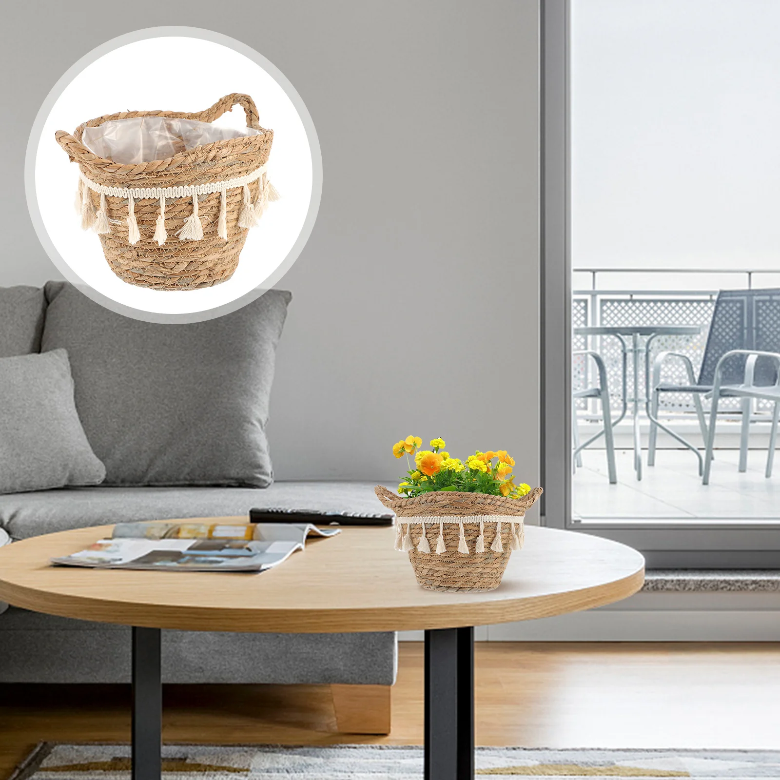 

Straw Weaving Storage Basket Natural Handmade Storage Container Household Practical Woven Basket for Home Decoration