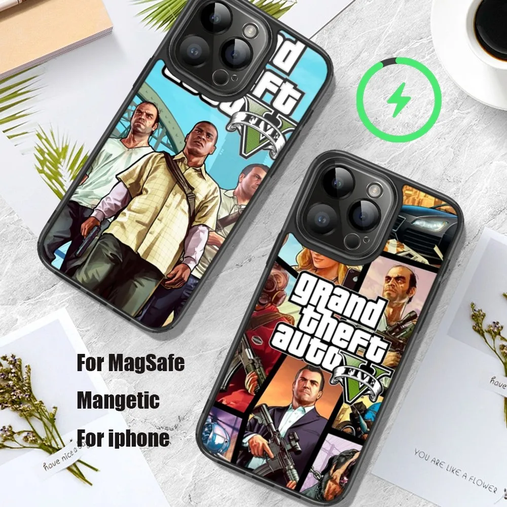 Hero gta 5 Grand Theft Auto Phone Case For iPhone 11 12 13 14 15 Pro Max Plus Mini Magsafe Magnetic Wireless Charging Shell