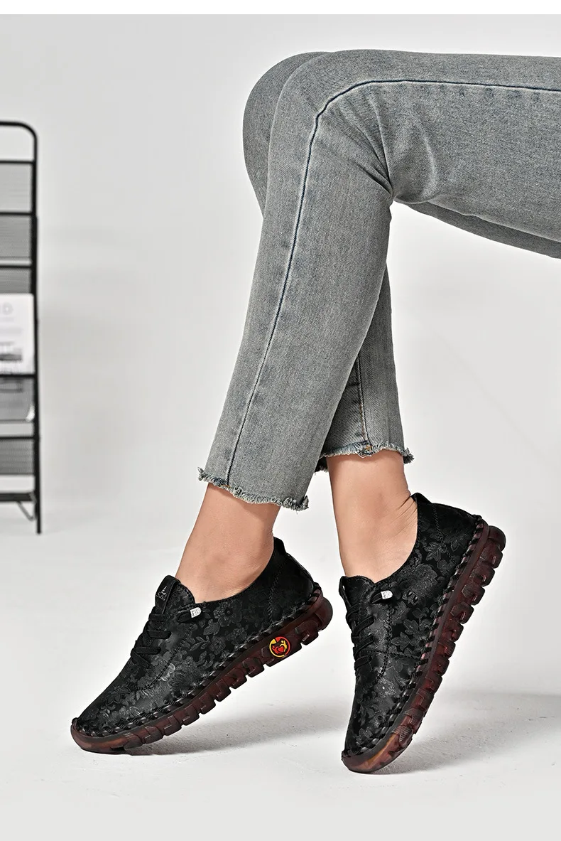 New Unique Oxford Shoes 43 44 Women's Split Leather Loafers Woman Orthopedic Moccasins Mother Designer Laced Daily Walking Flats