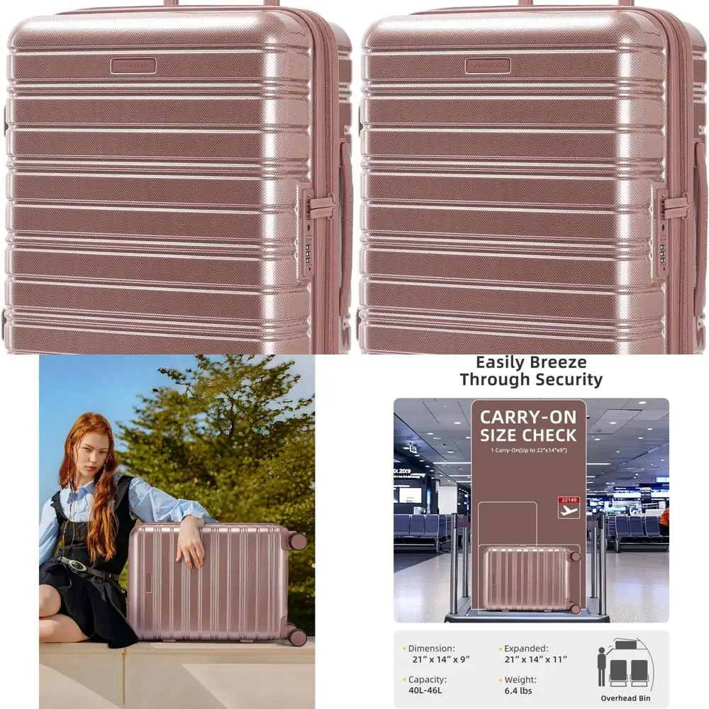20 Inch Rose Gold Luggage - Airline Approved, Expandable Hardside Suitcase with Spinner Wheels & TSA Lock