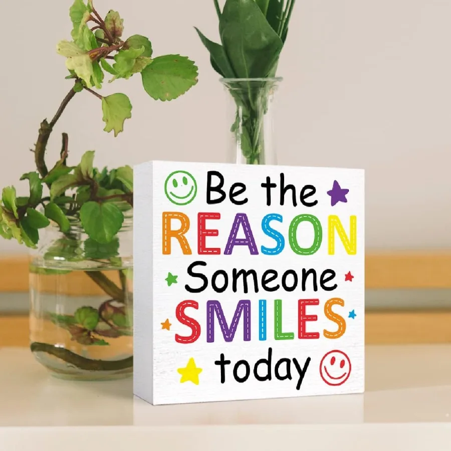 كن السبب شخص ما يبتسم اليوم علامة الخشب BlockInspiratiol صندوق خشبي علامة Motivatiol مكتب ديكور لمكتب مكعب يهتف