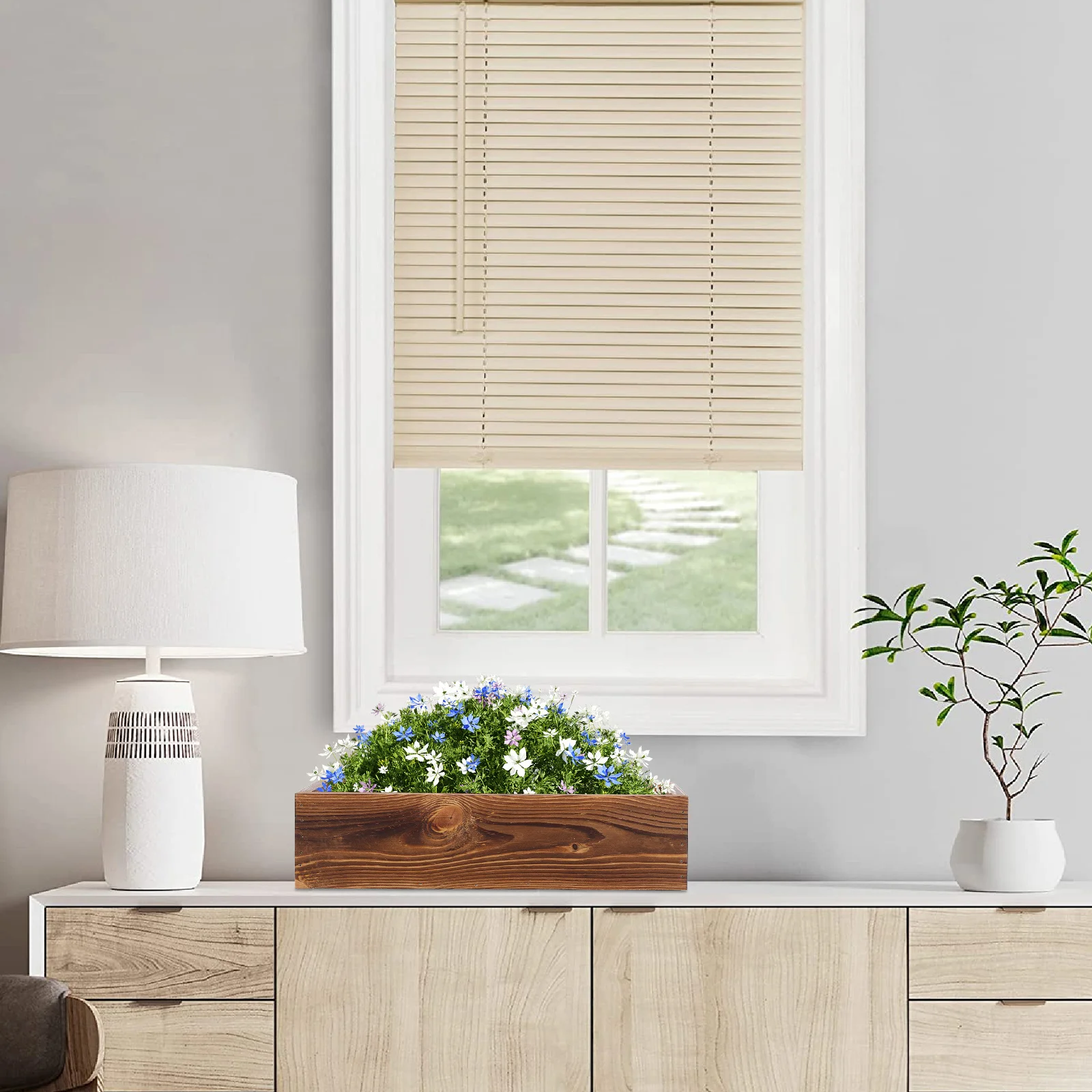 กระถางดอกไม้ไม้แบบเรียบง่าย ทนทาน ดีไซน์ย้อนยุค เหมาะสำหรับตกแต่งบ้าน สำนักงาน สวน ใช้เป็นของขวัญได้ ใช้งานได้หลากหลาย