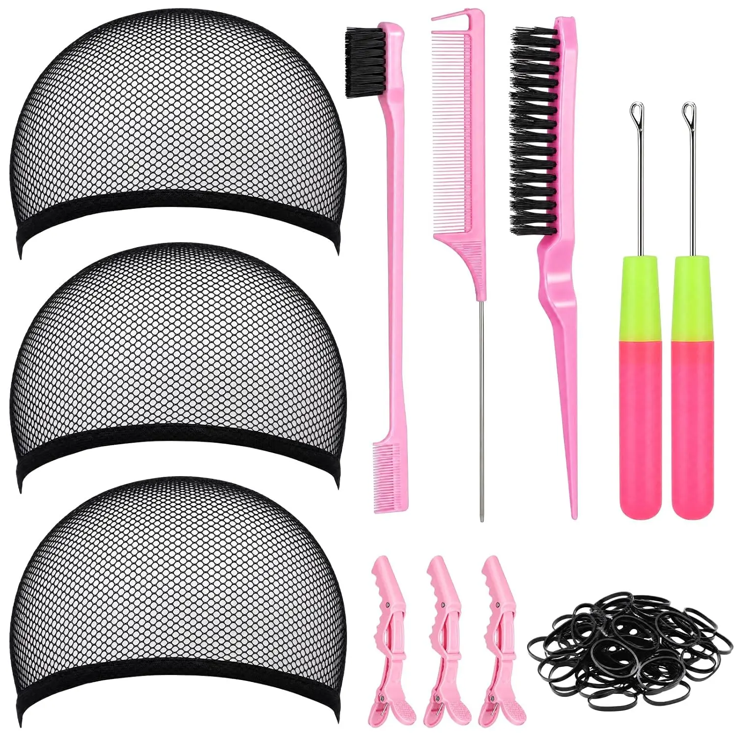 Dirty Braids Wig Tools Hair Crochet Hooks Set, DIY Tool,2 Crochet Needles,3 Wig Cap, 3 Alligator clip, Edge and Bristle Brush,