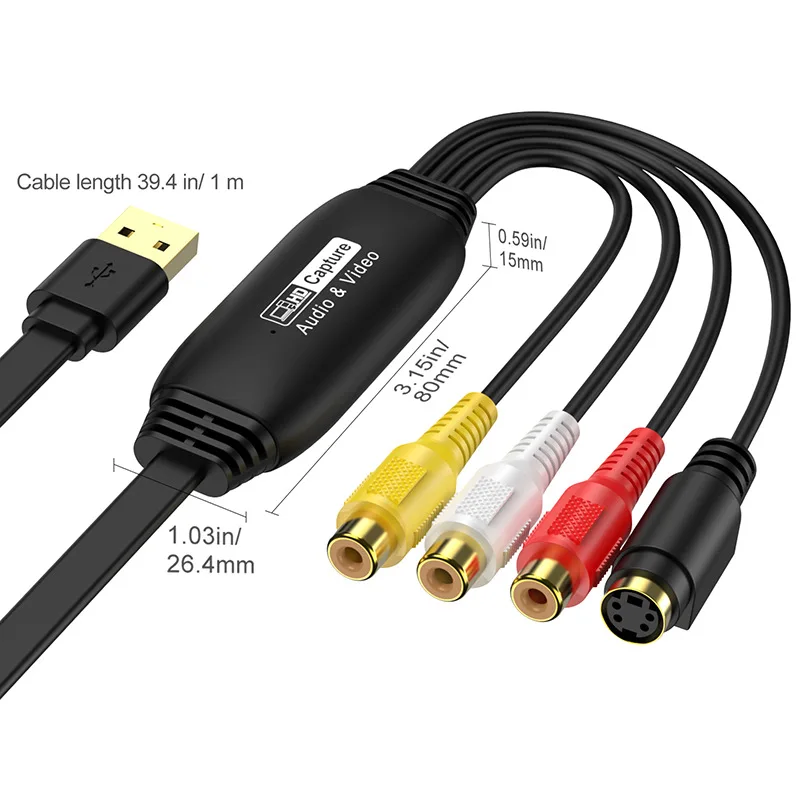 For VHS for video for capture USB Converter for Transferring Analog Footage to Digital Format S- for video Input 720P Output PC