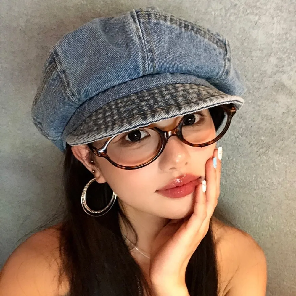 

Fashion Vintage Washed Denim Beret Cloud Newsboy Octagonal Cap Artist Visor Peaked Hat Outdoor