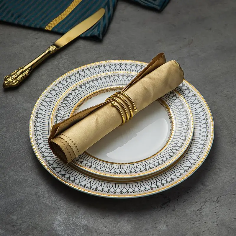 Creative Round Plaid Western Dinner Plate Exquisite Bone China Cooking Plate Modern Hotel Restaurant Tableware Kitchen Utensils