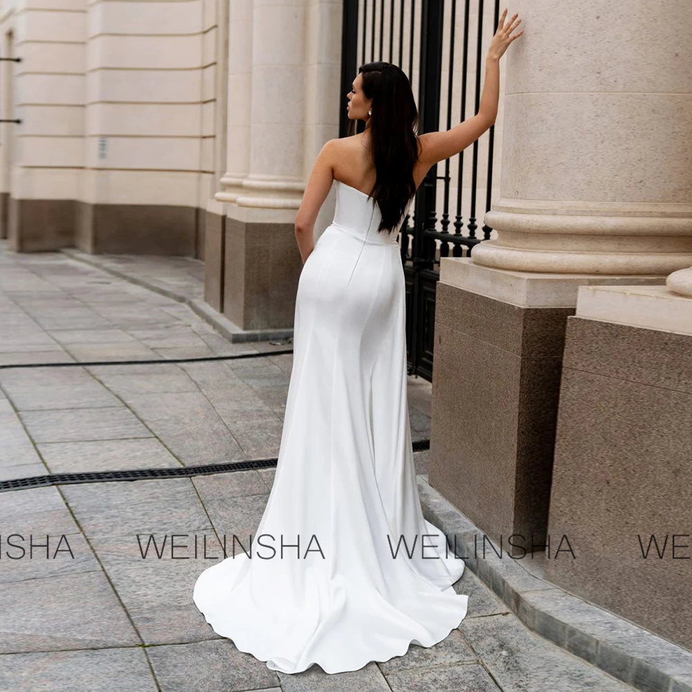 Charming Contemporary Bridal Gowns Jersey Sheath/Column Wedding Party Dresses White Sweetheart Lace Side Split Wedding Dresses