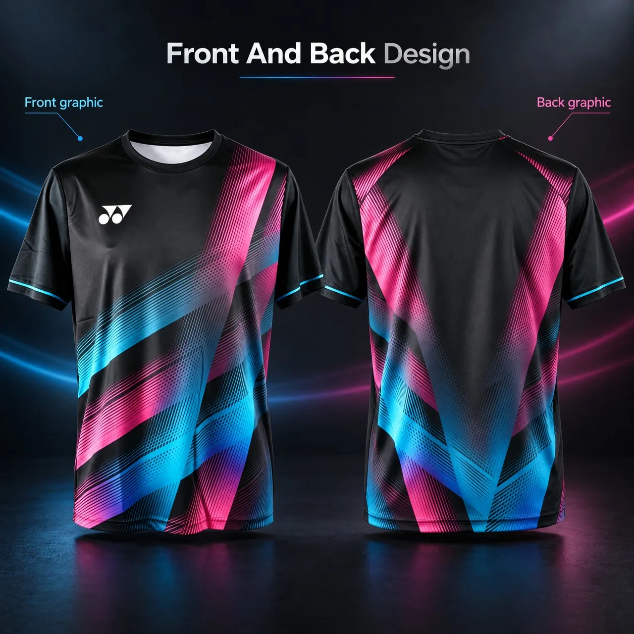 Men's YONEX Sports T-shirt Quick Drying Short Sleeved Top Double Sided Gradient Line Printed Badminton Training T-shirt