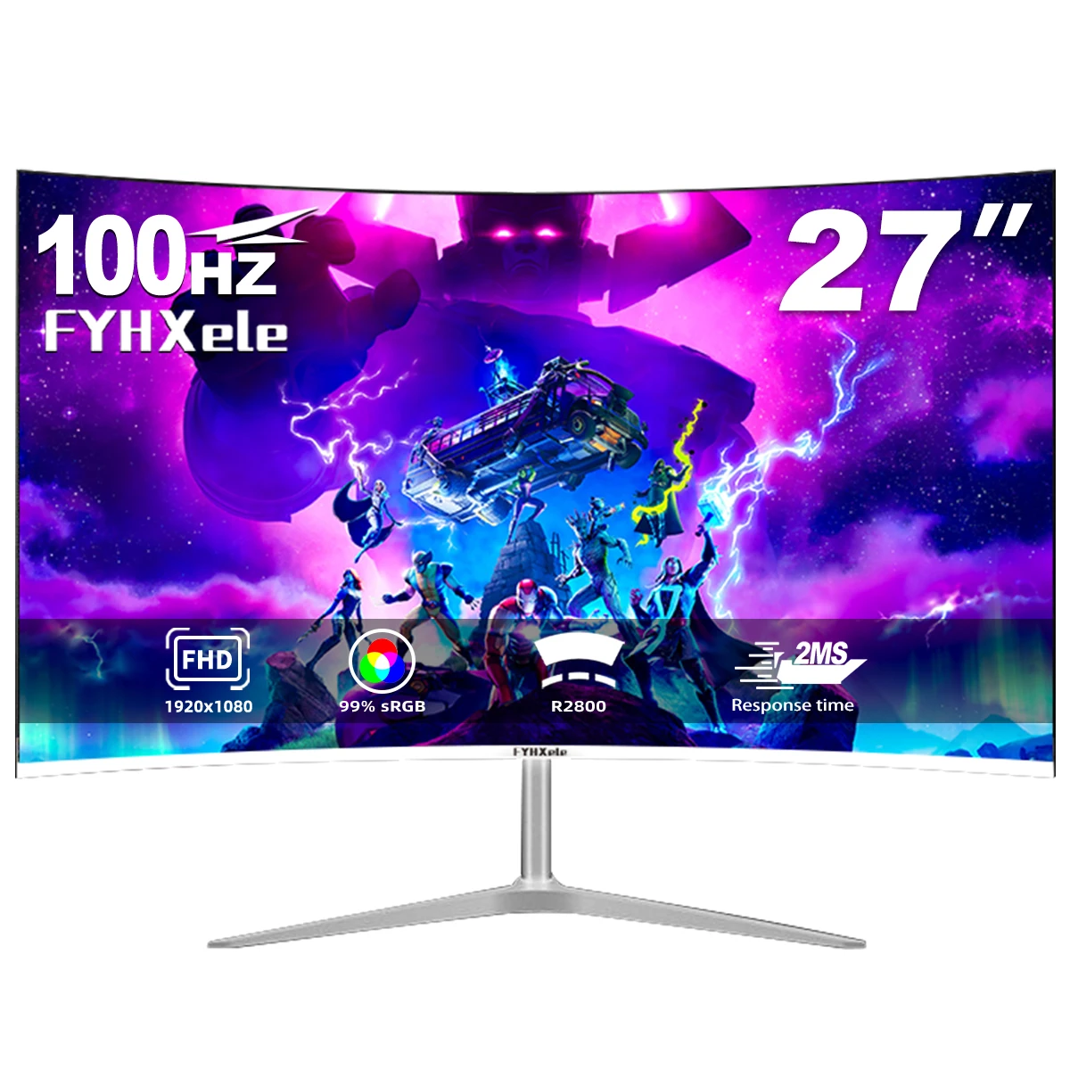 FYHXele 27 Zoll 100Hz Curved Gaming Monitor FHD 1080P 16:9 CSOT HVA Panel PC Computer Screen Desktop Display 2ms 99%sRGB R2800 Matte Eye Care DC Dimming HDMI VGA Office Home Gamer Monitore