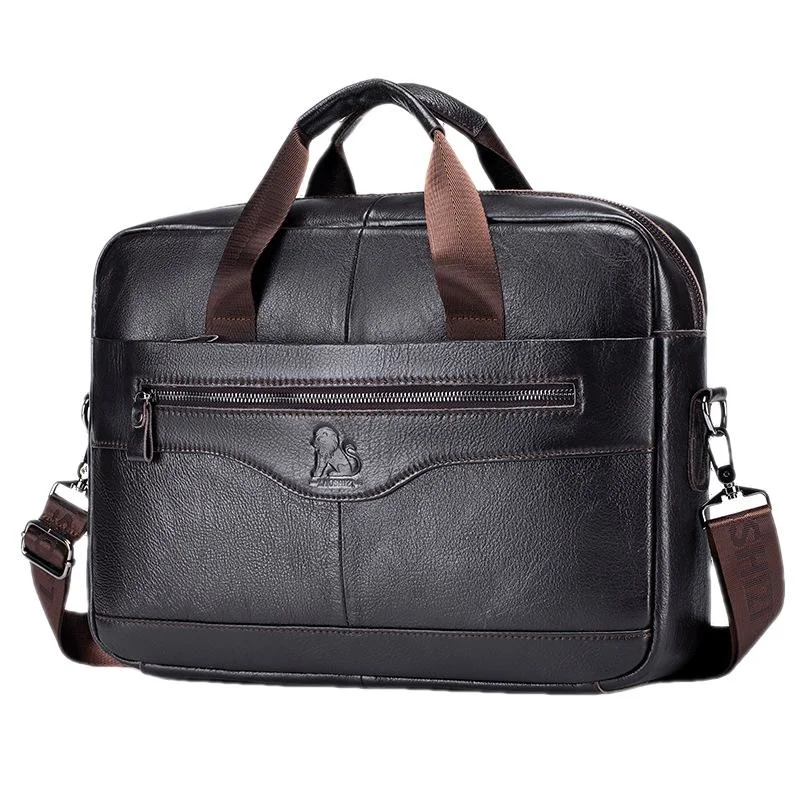 Maleta de Couro Genuíno, Bolsa de Luxo Masculina, Bolsa de Ombro de Alta Capacidade Messenger Bag, Laptop Masculino, 15,6"