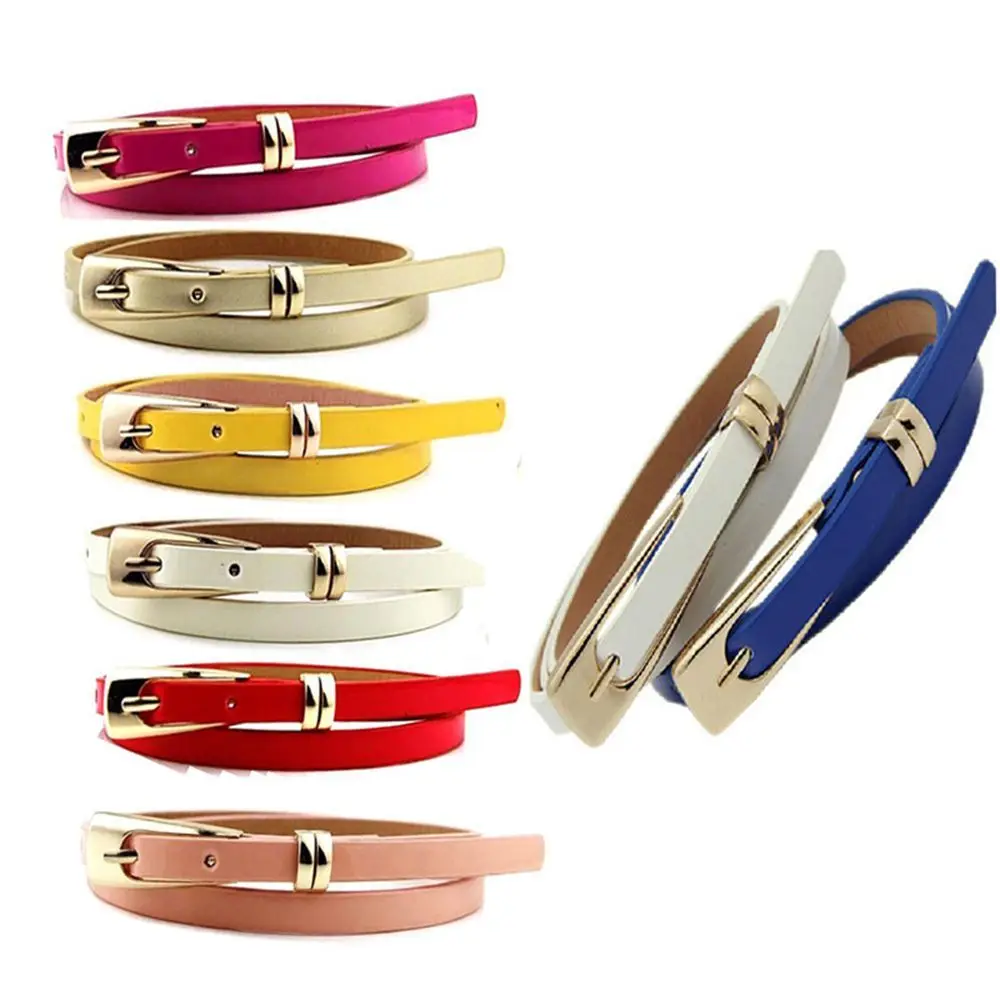 Simple Alloy Cortical Waistband Decoration Leather Candy Color Narrow Buckle Multicolor Belt Waist Thin Skinny