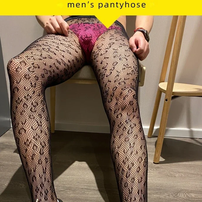 

Men's Tights Leopard Pantyhose Medias Hombre Sexy Male Underwear High Elastic Fishnet Lingerie Mans Transparent Drop shipping