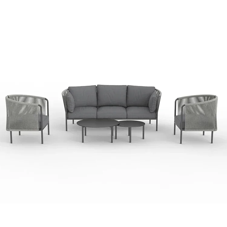 2026 Superior quality customized outdoor furniture set club chair and coffee table 3-seater aluminum frame garden sofas