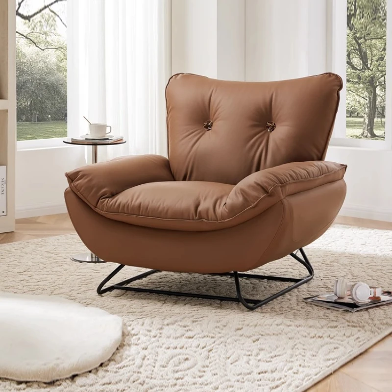 

Simple Modern Single Sofa Leather Living Room Bedroom Cream Wind Lazy Sofa Leisure Office Living Room Chairs Sleepable Lie Down