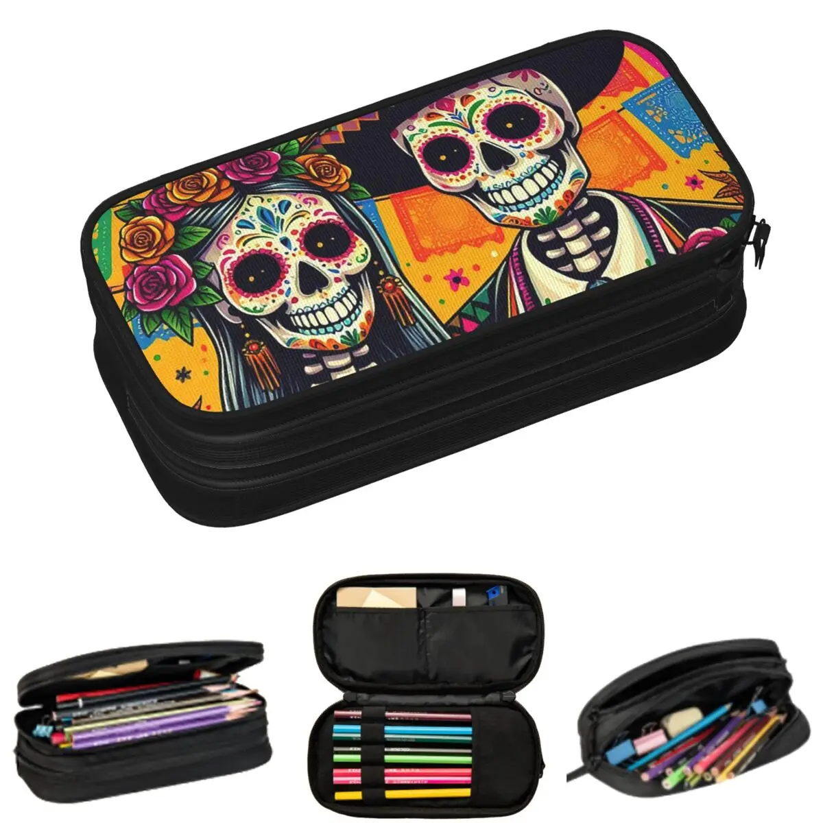 

Пеналы для пары на День мертвых (Диа де лос Муертос) в подарок студентам, пенал-коробка, большая сумка для хранения карандашей, пенал-косметичка