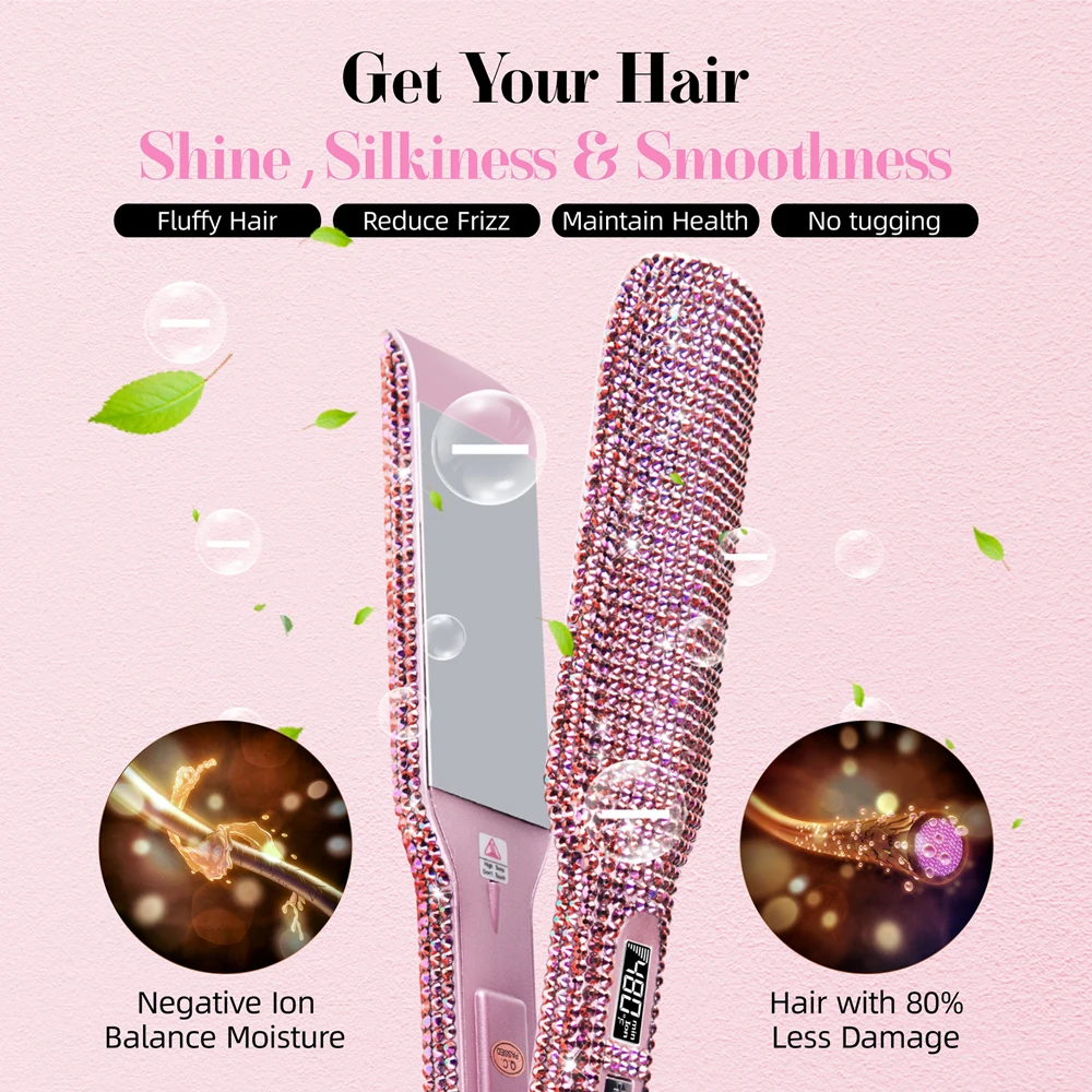 Rhinestones Flat Iron Professional Hair Straightener Curler Hand Made Crystal Diamond With LCD Display Titanium Wide Plate Irons image 5