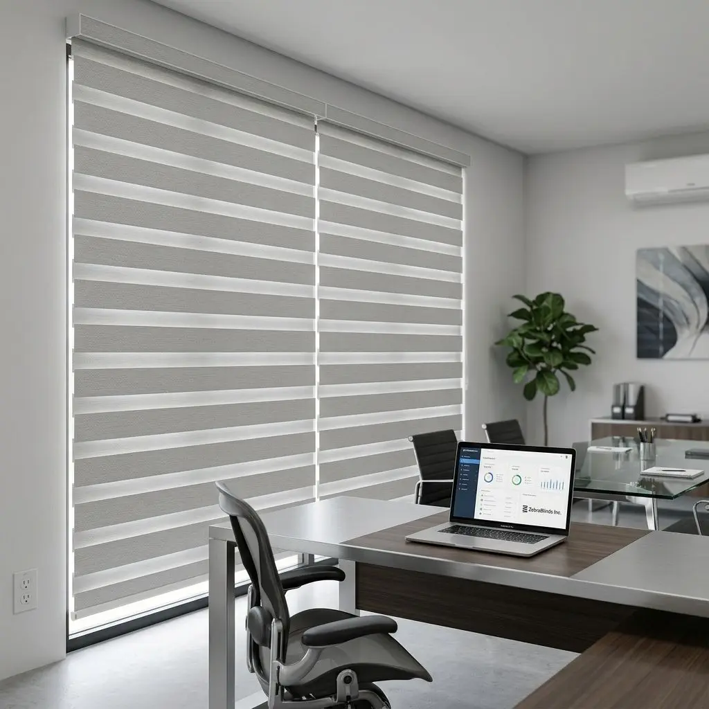 Eco Thermal Zebra Blinds. Non-toxic insulating polyester. Anti-static & dustproof. UV protection. Sustainable energy saver. Cust