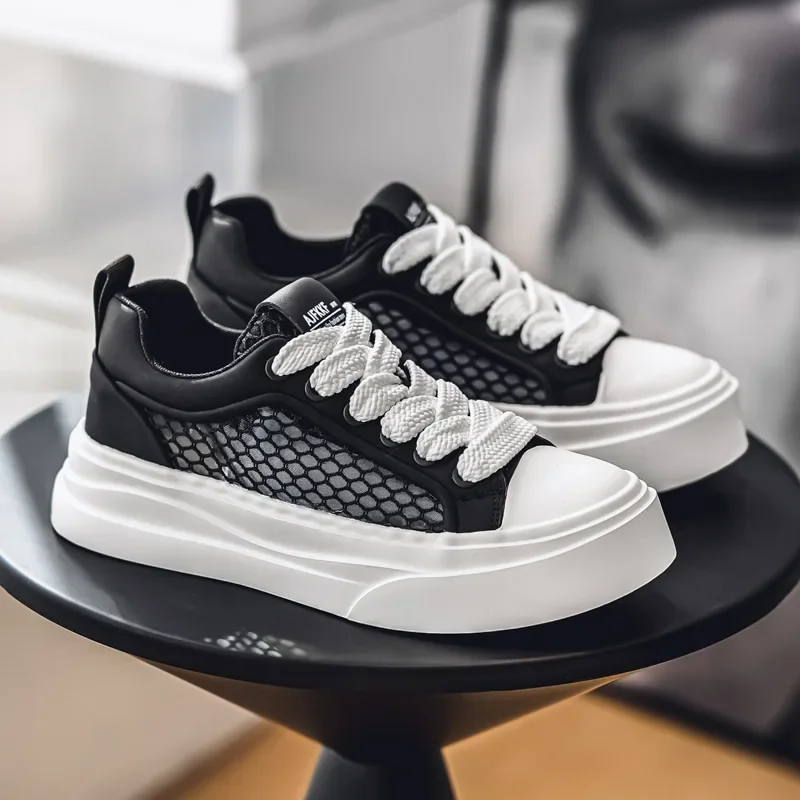 

Мужская повседневная обувь с дышащей сеткой, летняя новая стильная обувь для подростков Four Seasons, белые кроссовки с круглым носком, резиновая подошва