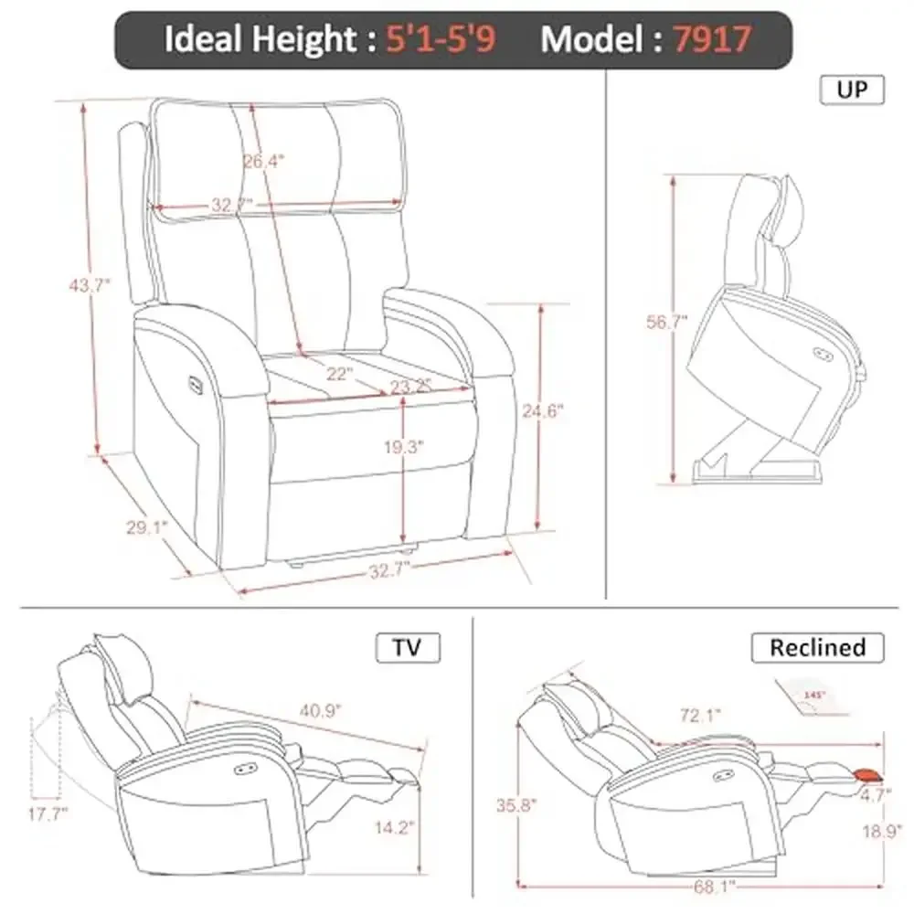 Cadeira reclinável com elevador elétrico, sofá, massagem, encosto de cabeça ajustável por calor, apoio de braço de madeira sólida para idosos, portas usb, bolsos laterais, vibração