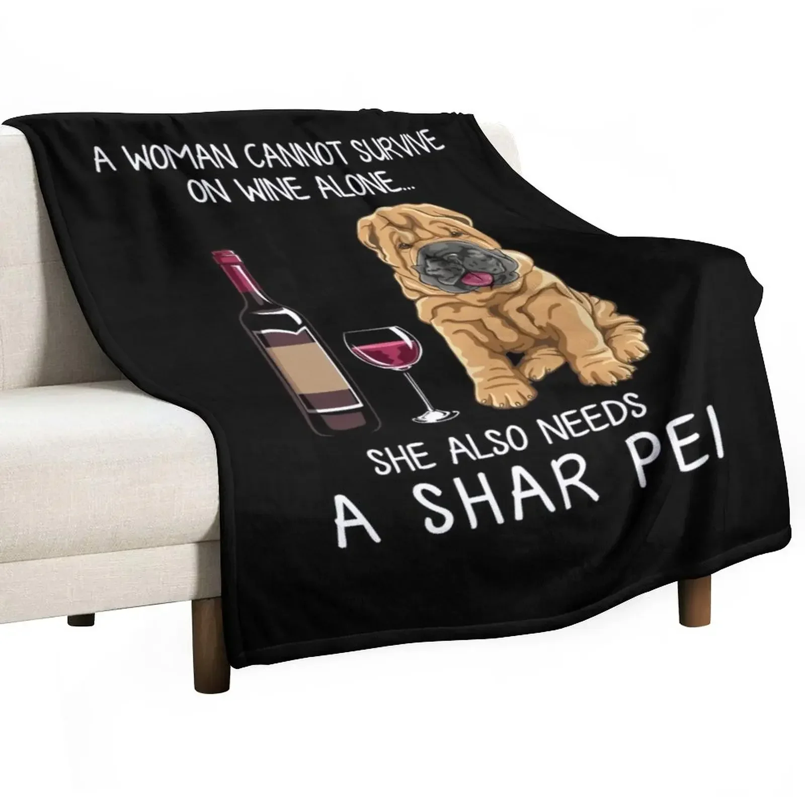 

Shar Pei and wine Funny dog Throw Blanket Cute Plaid Luxury St Thin Blankets