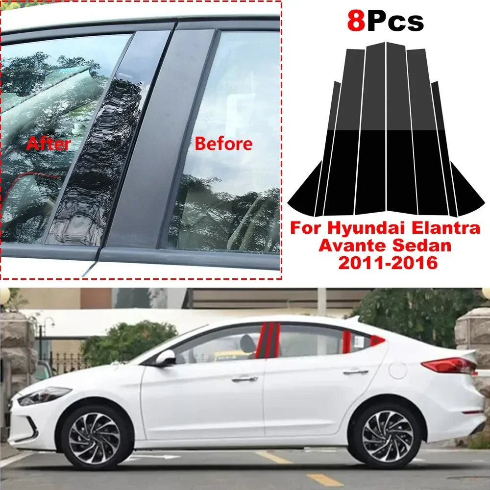 

8Pcs Car Door Window Column BC Pillar Post Trim PC Material Sticker Fit For Hyundai Elantra Avante Sedan 2011-2016 NEW