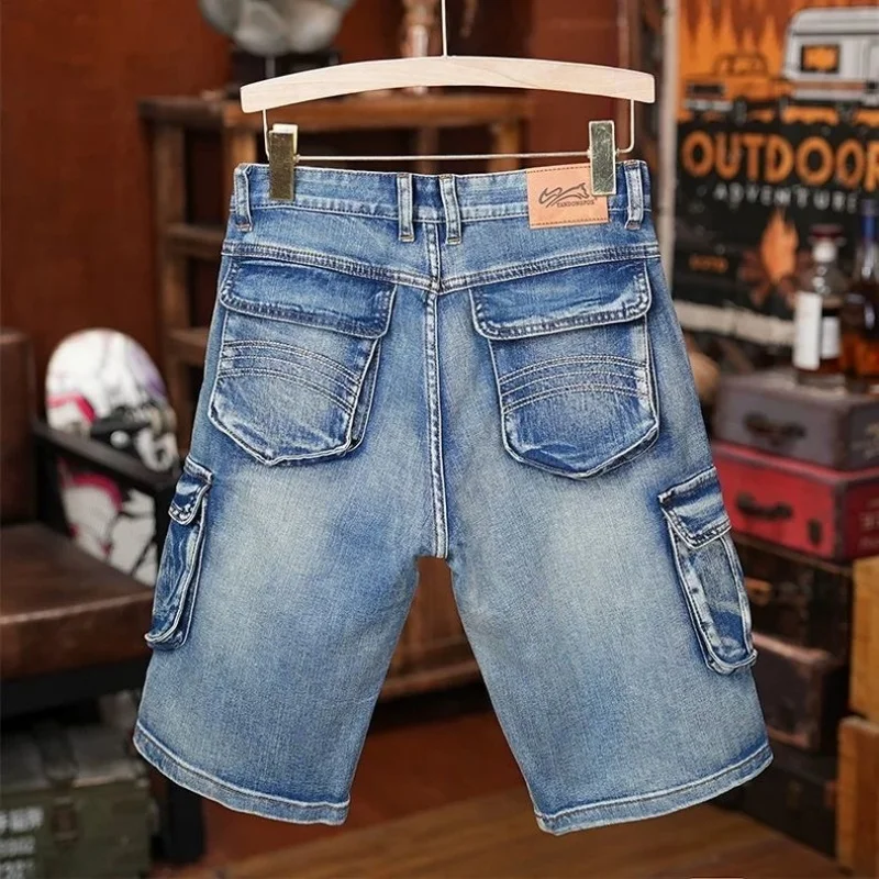 

Summer New Fashion Trend American Retro Multi Pocket Workwear Jeans Men'S Casual Loose Sports High-Quality Denim Shorts