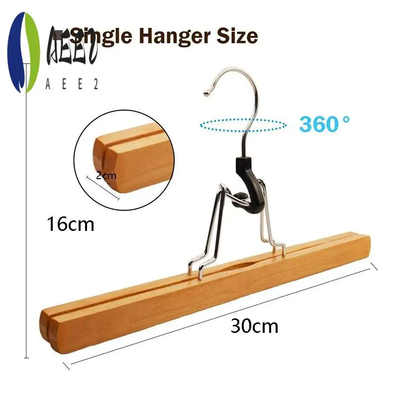 

AEE2-8 Piece Wooden Series Slack Hangers Non-Slip Wood Pants Hangers With 360 Degree Rotation Anti-Rust Hook Clip Hangers For Pa
